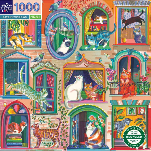 EeBoo 1000 Pc Puzzle - Cats in Window