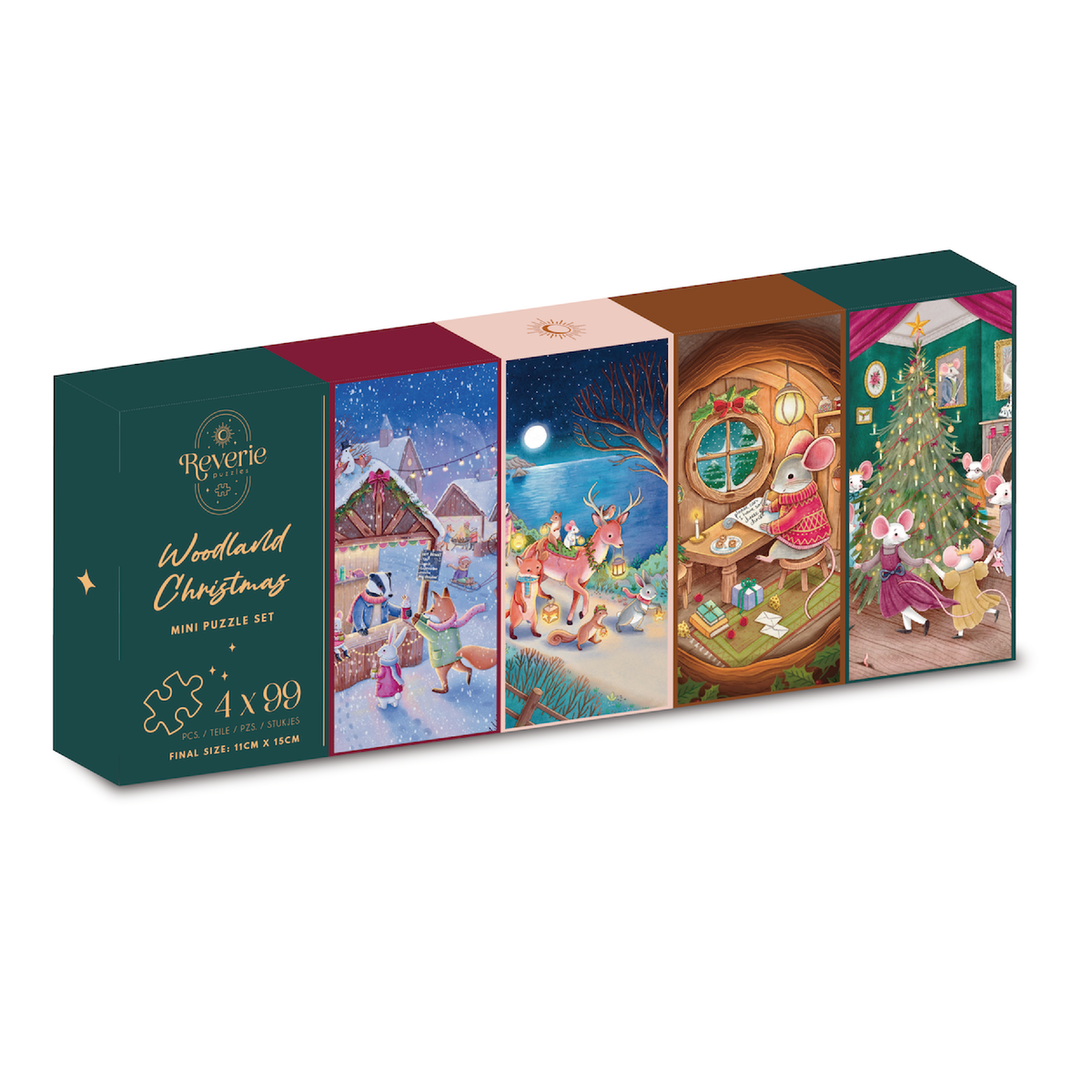 Woodland Christmas 4 x 99 Piece Mini Puzzle Set - Reverie