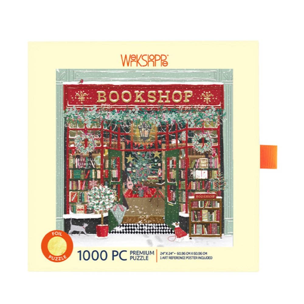 Gold Foil Festive Bookshop - WerkShoppe 1000 Pc Puzzle - Slip Box