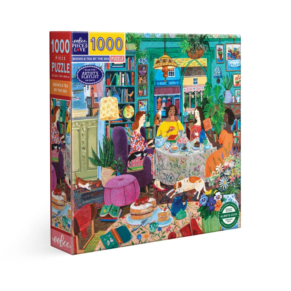 EeBoo 1000 Pc Puzzle – Books & Tea by the Sea