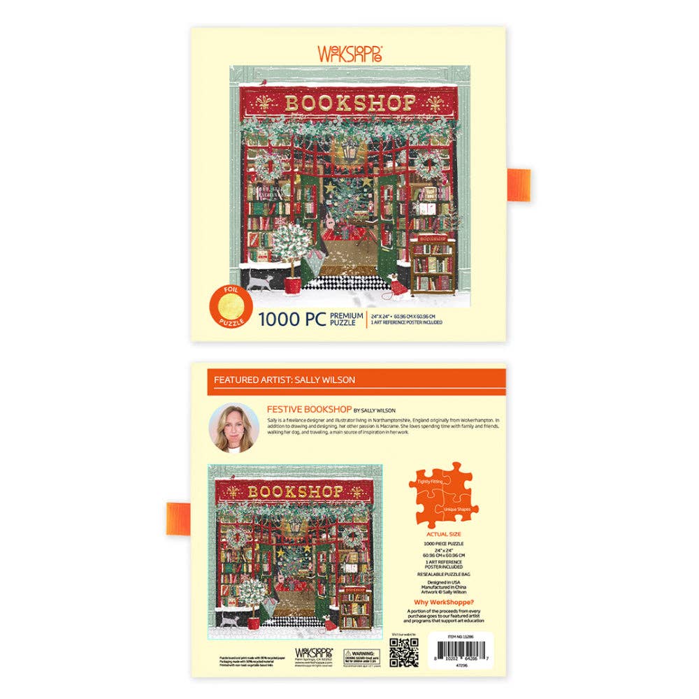 Gold Foil Festive Bookshop - WerkShoppe 1000 Pc Puzzle - Slip Box