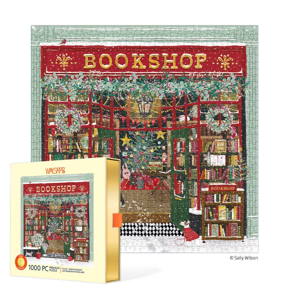 Gold Foil Festive Bookshop - WerkShoppe 1000 Pc Puzzle - Slip Box